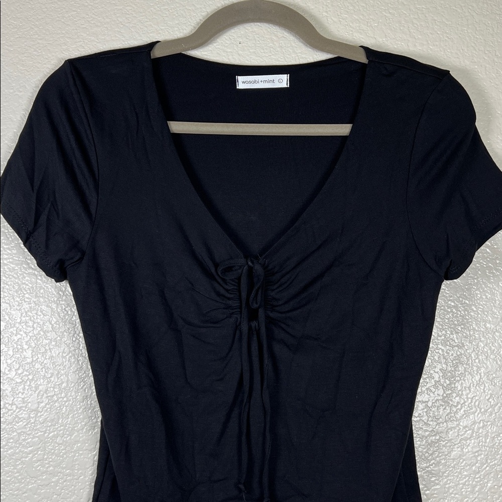 Black Wasabi + Mint tie front bodysuit, size large - Picture 2 of 5